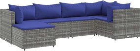 vidaXL 6 részes szürke polyrattan kerti ülőgarnitúra párnákkal