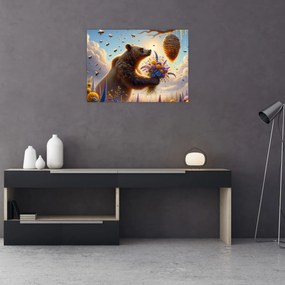 Üveg kép - Medve és méhek (70x50 cm)