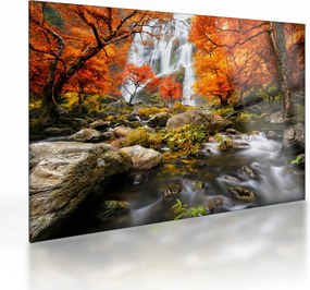 Üveg kép - Vízesések őszi tájban, narancssárga (70x50 cm)