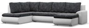 Tokio U sarokkanapé, 3 ágyneműtartóval, fonott + műbőr, baloldali, sötétszürke - fehér