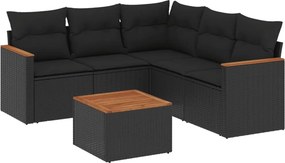 vidaXL 6 részes fekete polyrattan kerti ülőgarnitúra párnákkal