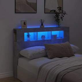 betonszürke szerelt fa LED-es fejtámla 140x18,5x103,5 cm