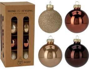 16 darabos karácsonyi díszkészlet Crystal Harmony, kávé, átmérő 6 cm, üveg