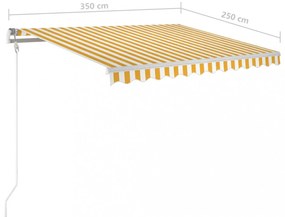 sárga és fehér kézzel kihúzható napellenző póznákkal 3,5x2,5 m