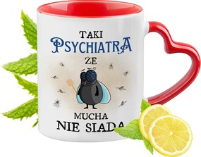 Pszichiáter bögre Piros, szív alakú füllel Ajándék