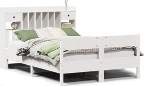 vidaXL fehér tömör fenyőfa könyvespolcos ágy matrac nélkül 150x200 cm
