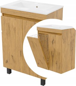 Mosdó alatti szekrény szennyestartó kosárral és fürdőszobai mosdóval Ribera 60 tölgy
