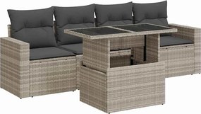 vidaXL 5 részes világosszürke polyrattan kerti ülőgarnitúra párnákkal