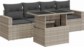 vidaXL 5 részes világosszürke polyrattan kerti ülőgarnitúra párnákkal