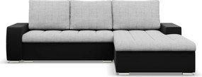 Toronto sarokkanapé, 2 ágyneműtartóval, fonott + műbőr, jobboldali, szürke - fekete
