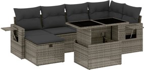 vidaXL 7 részes szürke polyrattan kerti ülőgarnitúra párnákkal