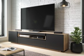 Loftia RTV szekrény 200 cm, kétszárnyú nyitott polccal - artisan tölgy / fekete matt