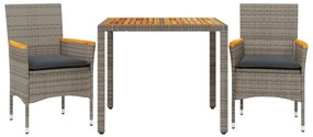 3részes szürke polyrattan/akácfa kerti étkezőgarnitúra párnával