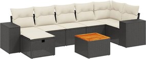 vidaXL 8 részes fekete polyrattan kerti ülőgarnitúra párnákkal
