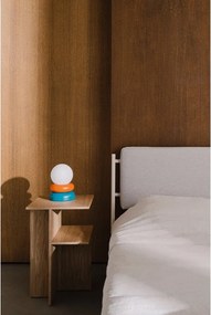 Petróleum színű-narancssárga tömörfa asztali lámpa üveg búrával (magasság 24 cm) Otem – noo.ma