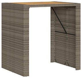 szürke polyrattan kerti bárasztal akácfa lappal 105x80x110 cm