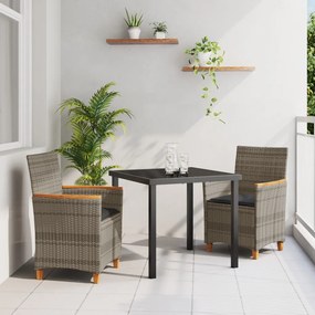 3 darabos Kerti Étkező Készlet Párnákkal Szürke Poli Rattan