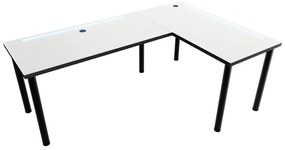 N sarok számítógépasztal LED, 200/135x73-76x65, fehér/fekete, jobb