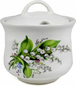 Cukortartó kerámia 0,25 l kézzel díszített gyöngyvirág motívummal