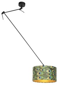 Függőlámpa fekete bársony árnyékolóval páva mintával arannyal 35 cm - Blitz