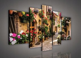 Vászonkép 170x100 Virág utca Európai város macskakövek virágok nap
