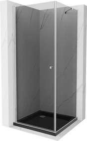 Mexen Pretoria, zuhanykabin 80 (ajtó) x 80 (fali) cm, 6mm szürke üveg, króm profil + fekete zuhanytálca, 852-080-080-01-40-4070