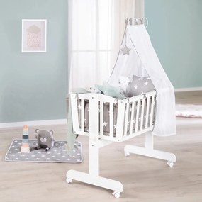 Fehér gurulós bölcső baldachinnal 40x90 cm Little stars – Roba