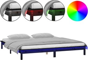 vidaXL fekete tömör fa ágykeret LED-világítással 200 x 200 cm