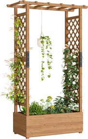 Outsunny emelt ágyás rácsos tetővel és akasztópolccal — fa virágláda mászótámasszal és vízelvezetéssel, 110 × 44 × 181 cm | Aosom