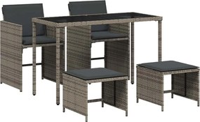 vidaXL 5 részes szürke polyrattan kerti étkezőgarnitúra párnával