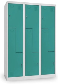 Fém szekrény Z, 3 szakasz, 120 x 50 x 180 cm, hengerzár, zöld - ral 6033