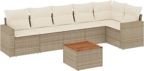 vidaXL 7 részes bézs polyrattan kerti ülőgarnitúra párnákkal