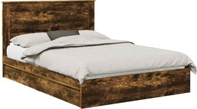 vidaXL Tárolós Ágy fejtámlával Füstölt tölgy 160 x 200 cm Faanyag