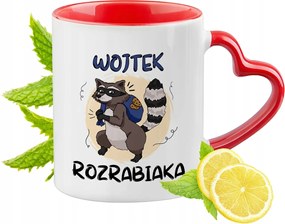 Piros bögre szív alakú füllel, ajándékba