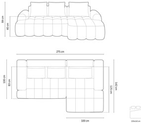 Petróleum színű bársony kinyitható-tárolóhelyes sarokkanapé (jobb oldali-heverő résszel) Linz – Cosmopolitan Design