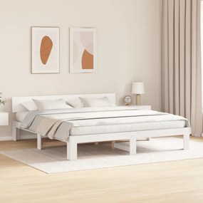 Fehér ágykeret fejtámlával 200x200 cm Tömör fenyőfa