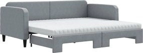 vidaXL világosszürke kihúzható szövet heverő matracokkal 90 x 200 cm