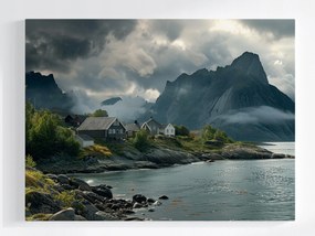 Vászonkép Canvas Norvégia Fjordok Hegyek Tenger Tájkép Házak 80x60