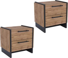 Éjjeliszekrény, 2 db-os szett, wotan tölgy/fekete, AMONI 2S