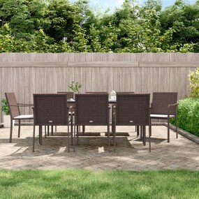 9 részes polyrattan és acél kerti étkezőgarnitúra párnával