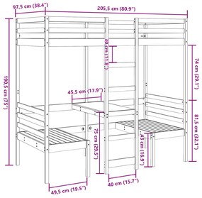 tömör fenyő galériaágy-keret asztallal és székekkel 90 x 200 cm