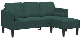 Kerti kanapé padokkal és párnákkal L-alakú sötét zöld bársony, 3-Fős kanapé lábváltozattal sötét zöld 160 cm bársony, Pad sötét zöld 113x57x39 cm bársony