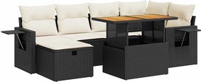 vidaXL 8 részes fekete polyrattan akácfa kerti ülőgarnitúra párnákkal
