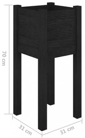2 db fekete tömör fenyőfa kerti virágtartó 31 x 31 x 70 cm