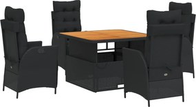 vidaXL 5 részes fekete polyrattan kerti étkezőgarnitúra párnákkal