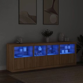 sonoma tölgy színű tálalószekrény LED-ekkel 202x37x67 cm