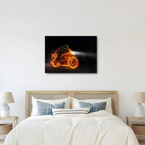 Üveg kép - Motoros lángokkal (70x50 cm)