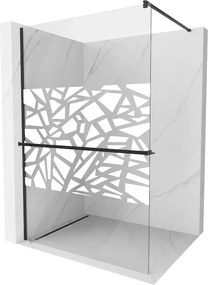Mexen Kioto +, zuhany paraván polccal és törölközőtartóval 80 x 200 cm, 8mm üveg átlátszó üvegmintás fehér, fekete profil, 800-080-121-70-85