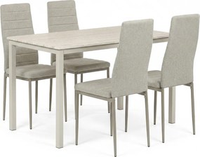 4 személyes étkezőszett szürke székekkel és travertin asztallal 110x70x75 cm