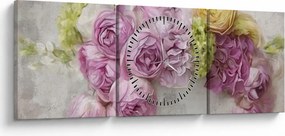 Kép - Virágok a falon pasztell színekben (órával) (90x30 cm)